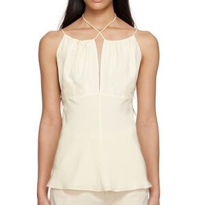 Toteme off white silk gathered tie top blouse